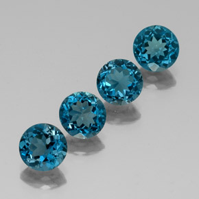 Gemas de topacio azul natural de  ct, corte redondo, VVS-VS
