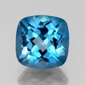 Topacio azul natural de 2,80 ct, corte cojín, VS