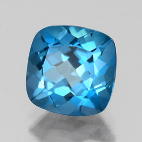 Topacio azul natural de 2,80 ct, corte cojín, VS