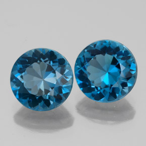 Gemas de topacio azul natural de  ct, corte redondo, VVS-VS
