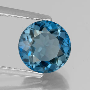 Topacio azul natural de 2,52 ct, corte redondo, VVS