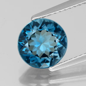 Topacio azul natural de 2,26 ct, corte redondo, VS