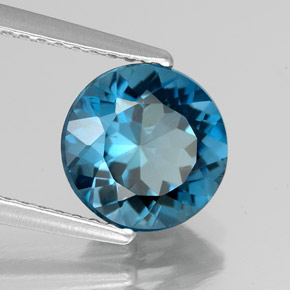 Topacio azul natural de 2,26 ct, corte redondo, VS