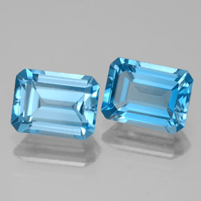 Gemas de Topacio Azul Suizo natural de 4.01 ct, corte esmeralda, VS