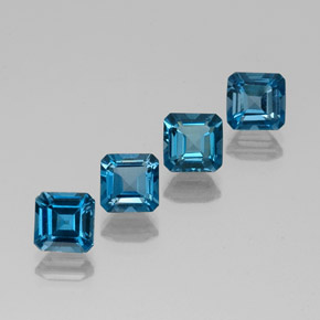 Gemas de topacio azul natural de  ct, corte esmeralda, VVS-VS