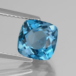 Topacio azul natural de 2,68 ct, corte cojín, VS