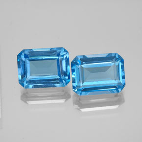 Gemas de topacio azul natural de  ct, corte esmeralda, VS