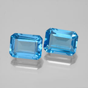 Gemas de topacio azul natural de  ct, corte esmeralda, VS