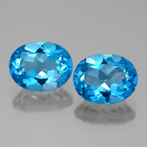 Gemas de topacio azul natural de  ct, corte óvalo, VVS-VS