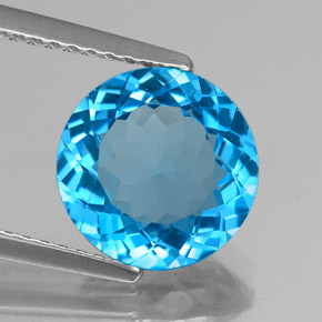 Topacio azul natural de 3,24 ct, corte redondo, VS