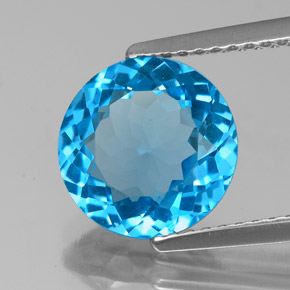 Topacio azul natural de 3,24 ct, corte redondo, VS