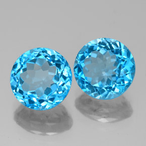 Gemas de topacio azul natural de  ct, corte redondo, VVS-VS