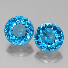 Gemas de topacio azul natural de  ct, corte redondo, VVS