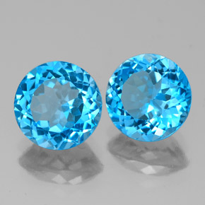 Gemas de topacio azul natural de  ct, corte redondo, VVS