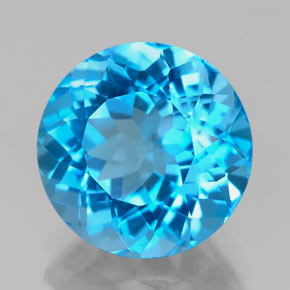 Topacio azul natural de 3,69 ct, corte redondo, VVS