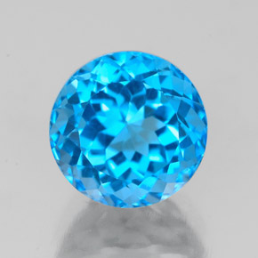 Topacio azul natural de 3,16 ct, corte redondo, VS