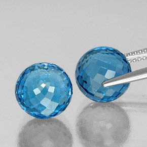 Gemas de topacio azul natural de 14,32 ct, esfera / bola, VVS