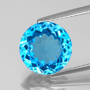 Topacio azul natural de 4,00 ct, corte redondo, VS
