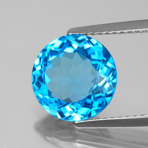 Topacio azul natural de 4,00 ct, corte redondo, VS