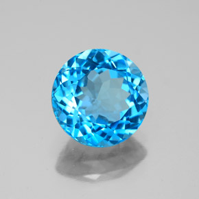 Topacio azul natural de 3,42 ct, corte redondo, VS