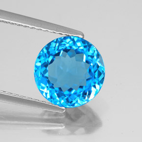 Topacio azul natural de 3,36 ct, corte redondo, VS