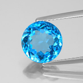 Topacio azul natural de 3,36 ct, corte redondo, VS