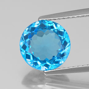 Topacio azul natural de 3,09 ct, corte redondo, VS