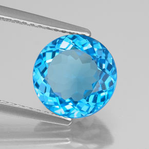 Topacio azul natural de 3,09 ct, corte redondo, VS