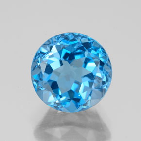 Topacio azul natural de 3,63 ct, corte redondo, VVS