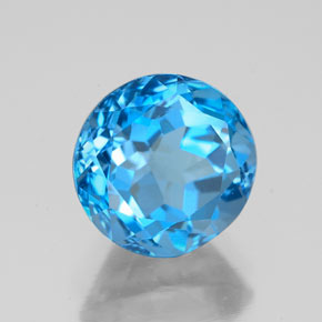 Topacio azul natural de 3,63 ct, corte redondo, VVS