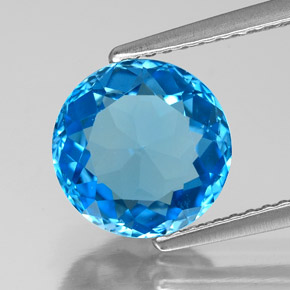 Topacio azul natural de 3,37 ct, corte redondo, VVS-VS