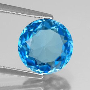 Topacio azul natural de 3,37 ct, corte redondo, VVS-VS