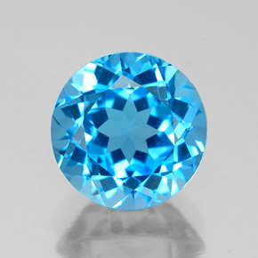Topacio azul natural de 3,27 ct, corte redondo, VVS