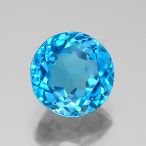 Topacio azul natural de 3,42 ct, corte redondo, VS-SI