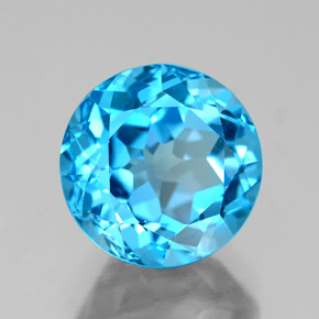 Topacio azul natural de 3,95 ct, corte redondo, VS