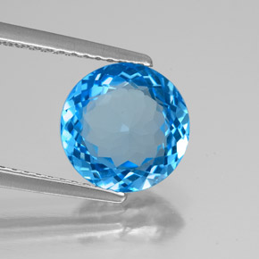 Topacio azul natural de 2,96 ct, corte redondo, VVS-VS