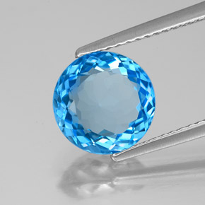 Topacio azul natural de 2,96 ct, corte redondo, VVS-VS