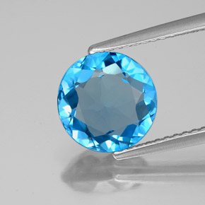 Topacio azul natural de 2,86 ct, corte redondo, VVS-VS