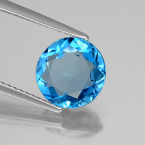 Topacio azul natural de 2,86 ct, corte redondo, VVS-VS