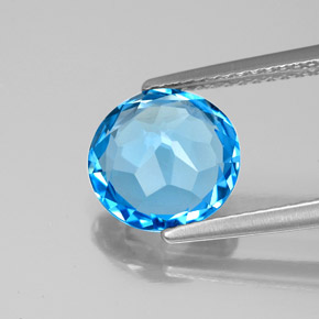 Topacio azul natural de 2,86 ct, corte redondo, VVS-VS