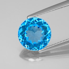 Topacio azul natural de 3,03 ct, corte redondo, VS-SI