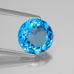 Topacio azul natural de 3,03 ct, corte redondo, VS-SI
