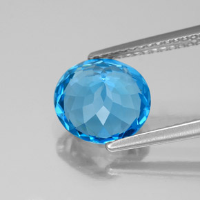 Topacio azul natural de 3,03 ct, corte redondo, VS-SI