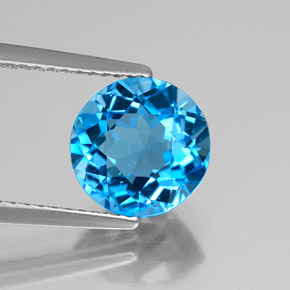 Topacio azul natural de 3,11 ct, corte redondo, VS