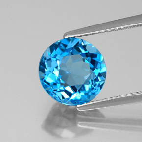 Topacio azul natural de 3,11 ct, corte redondo, VS