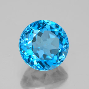 Topacio azul natural de 4,08 ct, corte redondo, VS