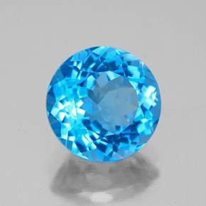 Topacio azul natural de 3,37 ct, corte redondo, VS