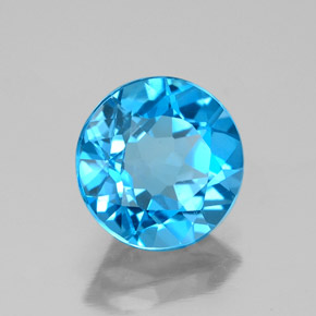 Topacio azul natural de 2,90 ct, corte redondo, VVS