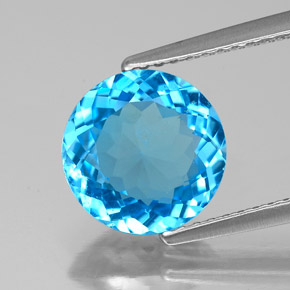 Topacio azul natural de 2,89 ct, corte redondo, SI