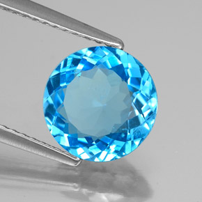 Topacio azul natural de 2,89 ct, corte redondo, SI